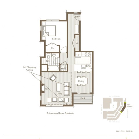 Floor plan for 1 bed, 1 bath, 867 sqft